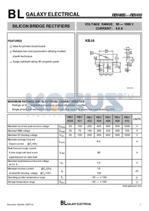 RBV410 datasheet - SILICON BRIDGE RECTIFIERS