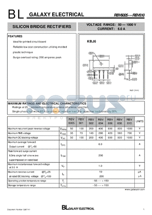 RBV604 datasheet - SILICON BRIDGE RECTIFIERS