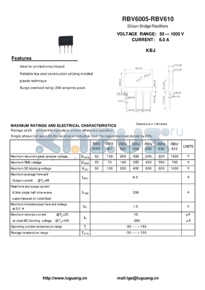 RBV606 datasheet - Silicon Bridge Rectifiers