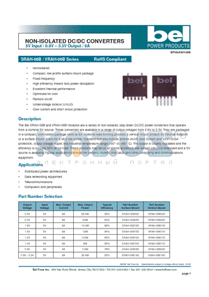 SRAH-08B1A0 datasheet - NON-ISOLATED DC/DC CONVERTERS 5V Input / 0.9V - 3.3V Output / 8A