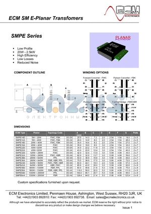 SMPE18A datasheet - SM E-Planar Transfomers