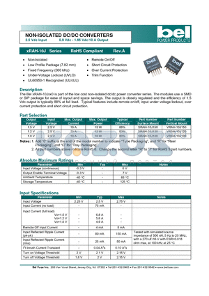 SRAH-10J150 datasheet - NON-ISOLATED DC/DC CONVERTERS