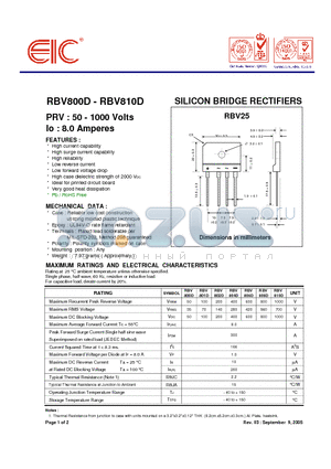 RBV808D datasheet - SILICON BRIDGE RECTIFIERS