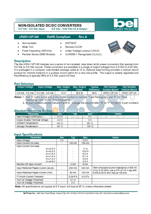 SRAH-12F1A0 datasheet - NON-ISOLATED DC/DC CONVERTERS