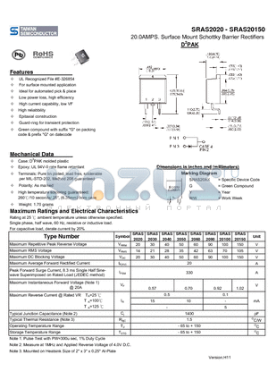 SRAS2020 datasheet - 20.0AMPS. Surface Mount Schottky Barrier Rectifiers