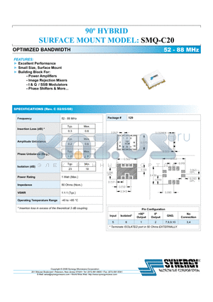SMQ-C20 datasheet - 90j HYBRID SURFACE MOUNT optimized bandwidth 52 - 88 MHz