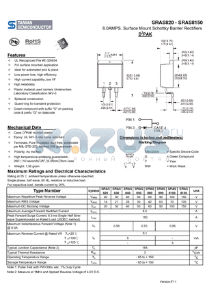 SRAS8100 datasheet - 8.0AMPS. Surface Mount Schottky Barrier Rectifiers