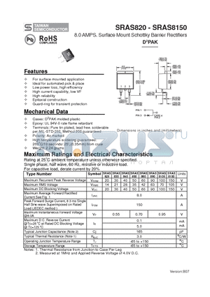 SRAS8150 datasheet - 8.0 AMPS. Surface Mount Schottky Barrier Rectifiers