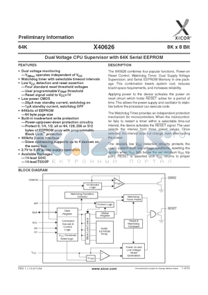 X40626S14-4.5A datasheet - Dual Voltage CPU Supervisor with 64K Serial EEPROM