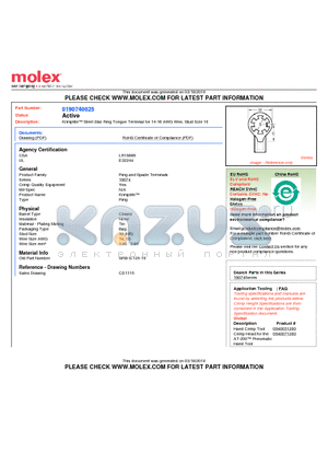 SRB-S-129-10 datasheet - Krimptite Steel Star Ring Tongue Terminal for 14-16 AWG Wire, Stud Size 10