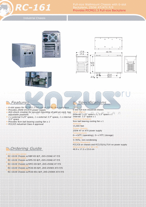 RC-161WB-PCIE6S1 datasheet - Full-size Wallmount Chassis with 6-slot Backplane, 250W AT/ATX P/S Provides PICMG1.3 Full-size Backplane