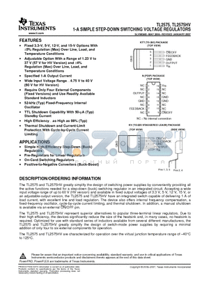 TL2575HV-ADJIKTTR datasheet - 1-A SIMPLE STEP-DOWN SWITCHING VOLTAGE REGULATORS