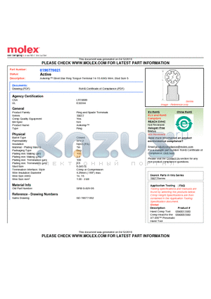 SRB-S-829-06 datasheet - Avikrimp Steel Star Ring Tongue Terminal 14-16 AWG Wire, Stud Size 6