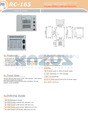 RC-165WD-PE6S datasheet - Half-size Deskmount Chassis with 6-slot Backplane, 70W/100W P/S Provides PICMG1.3 Half-size Backplane