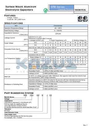 SRB100V330MB102 datasheet - Surface Mount Aluminum Electrolytic Capacitors