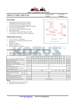 SRB10100 datasheet - SCHTTKY BARRIER RECTIFIER