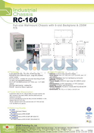 RC-160W datasheet - Full-size Wallmount Chassis with 6-slot backplane & 250w