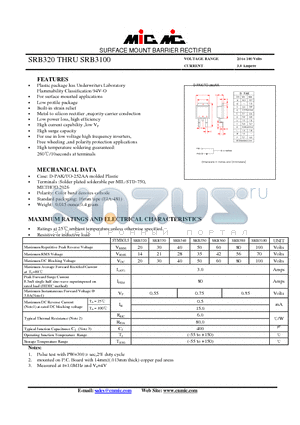 SRB320 datasheet - SURFACE MOUNT BARRIER RECTIFIER