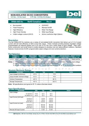 SRBA-03E1AX datasheet - NON-ISOLATED DC/DC CONVERTERS