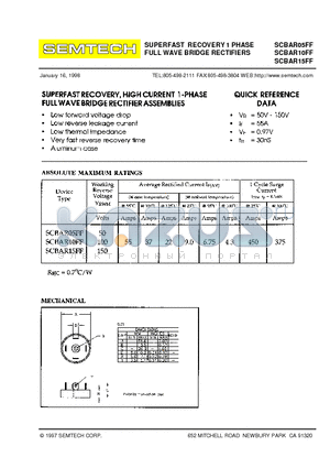 SCBAR05FF datasheet - SUPERFAST RECOVERY 1 PHASE FULL WAVE BRIDGE RECTIFIERS