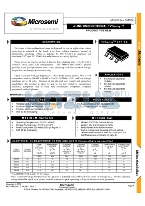 SMS05 datasheet - 4 LINE UNIDIRECTIONAL TVSarray