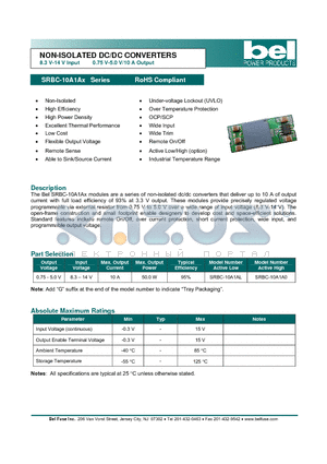 SRBC-10A1AX datasheet - NON-ISOLATED DC/DC CONVERTERS