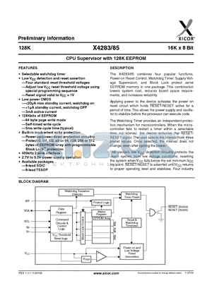 X4285 datasheet - CPU Supervisor with 128K EEPROM