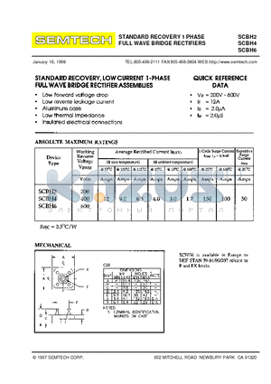 SCBH2 datasheet - STANDARD RECOVERY 1 PHASE FULL WAVE BRIDGE RECTIFIERS