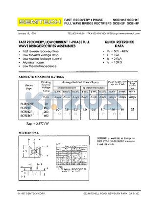 SCBH2F datasheet - FAST RECOVERY 1 PHASE FULL WAVE BRIDGE RECTIFIERS