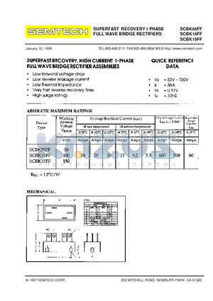 SCBK05FF datasheet - SUPERFAST RECOVERY 1 PHASE FULL WAVE BRIDGE RECTIFIERS