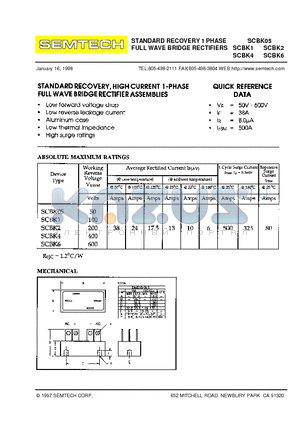 SCBK2 datasheet - STANDARD RECOVERY 1 PHASE FULL WAVE BRIDGE RECTIFIERS