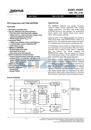 X4285V8 datasheet - CPU Supervisor with 128K EEPROM