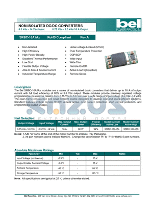 SRBC-16A1A0 datasheet - NON-ISOLATED DC/DC CONVERTERS