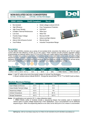 SRBC-16A2A0 datasheet - NON-ISOLATED DC/DC CONVERTERS