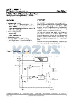 SMS1242S-B datasheet - 2.5V, 3V, 3.3V & 5V Dual Voltage, Dual Reset Microprocessor Supervisory Circuits