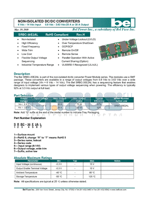SRBC-30E2AL_10 datasheet - 6 Vdc - 14 Vdc Input 0.8 Vdc - 3.63 Vdc/25 A or 30 A Output