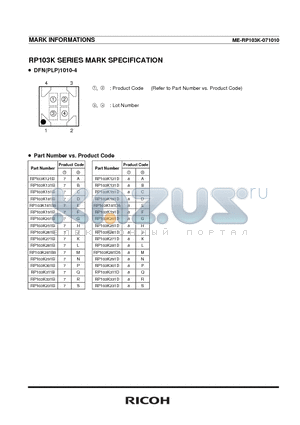 RP103K121D datasheet - MARK INFORMATIONS SERIES MARK SPECIFICATION