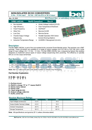 SRBC-30E2AL datasheet - 6 Vdc - 14 Vdc Input 0.8 Vdc - 3.63 Vdc/25 A or 30 A Output