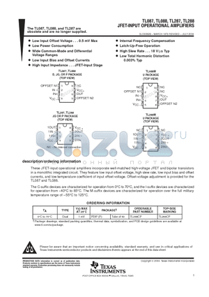 TL287 datasheet - JFET-INPUT OPERATIONAL AMPLIFIERS