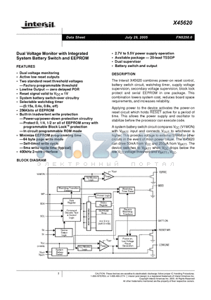 X45620 datasheet - Dual Voltage Monitor with Integrated System Battery Switch and EEPROM