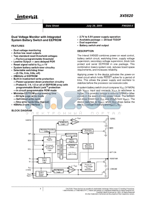 X45620V20-2.7 datasheet - Dual Voltage Monitor with Integrated System Battery Switch and EEPROM