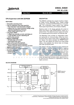 X4643S8 datasheet - CPU Supervidor with 64K EEPROM