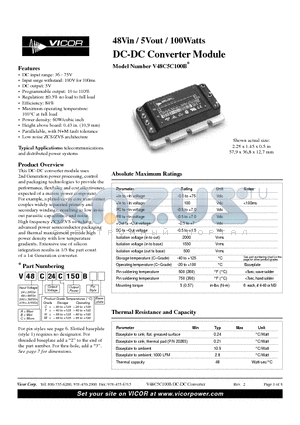 V48A5C100B datasheet - 48Vin / 5Vout / 100Watts DC-DC Converter Module