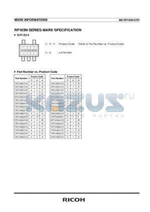 RP103N151D datasheet - MARK INFORMATIONS SERIES MARK SPECIFICATION