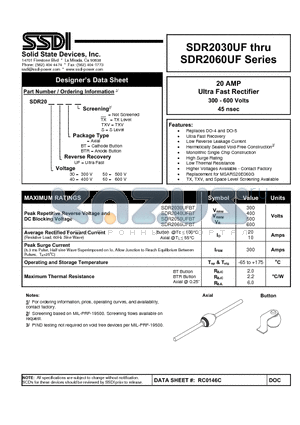 RC0146C datasheet - 20 AMP Ultra Fast Rectifier 300 - 600 Volts