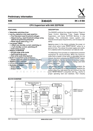 X4645S8-2.7A datasheet - CPU Supervisor with 64K EEPROM