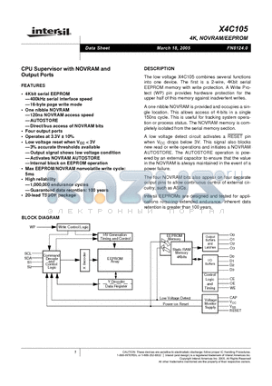 X4C105 datasheet - CPU Supervisor with NOVRAM and Output Ports