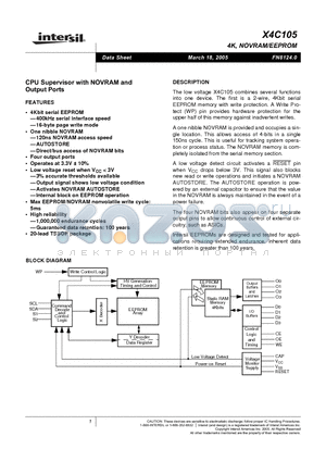 X4C105V20I datasheet - CPU Supervisor with NOVRAM and Output Ports