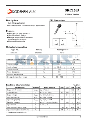 SRC1205 datasheet - NPN Silicon Transistor