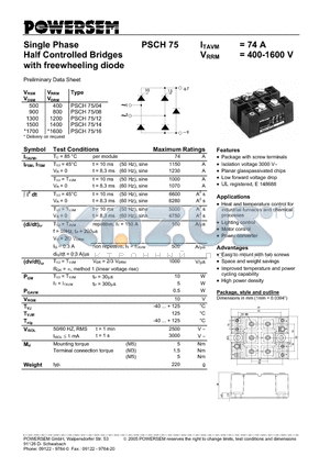 PSCH75 datasheet - Single Phase Half Controlled Bridges with freewheeling diode